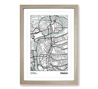 Map Prague Czech Republic Framed Print | A2 Oak Framed Wall Art | Ready to Hang | Modern Map Picture | Living Room Bedroom Lounge Office