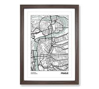 Map Prague Czech Republic Framed Print | A2 Walnut Framed Wall Art | Ready to Hang | Modern Map Picture | Living Room Bedroom Lounge Office