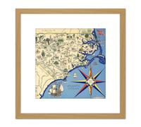 Map Pugh 1937 North Carolina Nature Lovers Pictorial 8X8 Inch Square Wooden Framed Wall Art Print Picture with Mount Artery8 Light Oak One Size