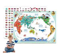 Map Puzzle, 16x12 Inch World Map Puzzle Magnetic Educational Puzzles with Geography Handbook, Hanging World for Kids