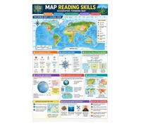 Map Reading Skills Poster Geography Legend Scale Chart | Map skills poster with legend, compass, scale bar, latitude longitude for classroom(Framed,12x18inch(30x45cm))