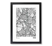 Map Rome Italy Framed Print | A2 Black Framed Wall Art | Ready to Hang | Modern Map Picture | Living Room Bedroom Lounge Office