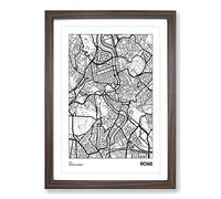 Map Rome Italy Framed Print | A2 Walnut Framed Wall Art | Ready to Hang | Modern Map Picture | Living Room Bedroom Lounge Office