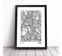 Map Rome Italy Framed Wall Art Picture Print - Canvas Painting - Modern Home Décor Poster - Ready to Hang for Living Room Bedroom Kitchen - Black A3 (36 x 48 cm)