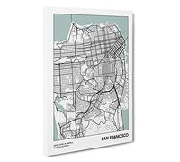 Map San Francisco Usa Canvas Print | Gallery Wrapped 30mm Frame Wall Art | 30x20 inches | Ready to Hang | Contemporary Maps Picture | Living Room Bedroom Lounge Office
