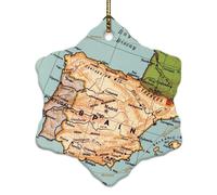 Map Spain Christmas Tree Ornament Custom Map Art Porcelain Pendant Christmas Tree Decorations Decorative Ceramic Christmas Bauble Present for Friends Coworkers Employees Family