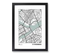 Map St Petersburg Russia Framed Print | A2 Black Framed Wall Art | Ready to Hang | Modern Map Picture | Living Room Bedroom Lounge Office