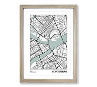 Map St Petersburg Russia Framed Print | A2 Oak Framed Wall Art | Ready to Hang | Modern Map Picture | Living Room Bedroom Lounge Office