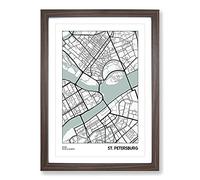 Map St Petersburg Russia Framed Print | A2 Walnut Framed Wall Art | Ready to Hang | Modern Map Picture | Living Room Bedroom Lounge Office