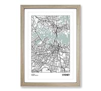 Map Sydney Australia Framed Print | A2 Oak Framed Wall Art | Ready to Hang | Modern Map Picture | Living Room Bedroom Lounge Office