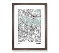 Map Sydney Australia Framed Print | A2 Walnut Framed Wall Art | Ready to Hang | Modern Map Picture | Living Room Bedroom Lounge Office