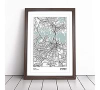 Map Sydney Australia Framed Wall Art Picture Print - Canvas Painting - Modern Home Décor Poster - Ready to Hang for Living Room Bedroom Kitchen - Walnut A1 (66 x 90 cm)