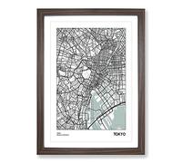 Map Tokyo Japan Framed Print | A2 Walnut Framed Wall Art | Ready to Hang | Modern Map Picture | Living Room Bedroom Lounge Office