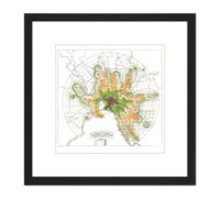 Map Transport Mmtb 1922 Melbourne Trains Trams Replica 8X8 Inch Square Wooden Framed Wall Art Print Picture with Mount Artery8 Black One Size