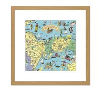Map UPDB 1935 Land Hiawatha Michigan Pictorial 8X8 Inch Square Wooden Framed Wall Art Print Picture with Mount Artery8 Light Oak One Size