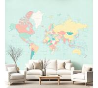 Map Wallpaper Room Decor, World Map Sage Green Wall Mural Decoration Poste Premium Non-Woven Wall Mural Wallpaper for Living Room Bedroom 300 x 240 cm