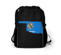 Map with Oklahoma Flag Trendy Drawstring Backpack Lightweight Gym Bag with Shoes Compartment Printed String Daypack