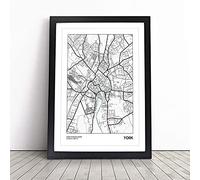 Map York Uk | Framed Wall Art Print | Modern Home Decor Picture | Ready to Hang Artwork for Living Room, Bedroom, Kitchen or Office | Multiple Sizes