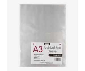 Mapac : Archival Box Sleeve : A3 : Pack of 10 : Clear : No Ring Binder Holes