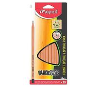 Maped - 10 Pencils Graphite Black & amp; rsquo; Peps - 10 Pencils & amp; agrave; HB Paper Painted Tip - Ergonomic and Triangular - Certified Wood Pencils 100% FSC