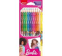 Maped - 12 Barbie coloured pencils - Resin colouring pencils - Children's coloured pencils - Durable leads - Ergonomic triangular shape