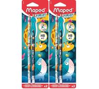 Maped - 2 HB Pencils with Eraser Tip + Jungle Fever Finger Guide - Fun Tool for Learning to Write - Recommended by Teachers - Suitable for Ages 3 and Above (Pack of 2)