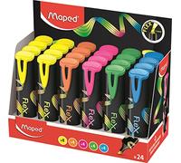 Maped - 24 Fluorescent Peps Flex Highlighters - Soft and Flexible Tip - Display x24 - Colour: Yellow, Blue, Green, Pink and Orange