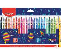 Maped - 24 Pixel Party Felt-Tip Pens - Coloured Felt Tip for Children Drawing - Washable Felt Tip with Medium Blocked Tip