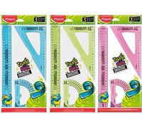 Maped 3x Flexible Drawing Ruler Set - 30cm Ruler, 60°/21cm Square, 180°/12cm Protractor - Acrylic, Injection Molded