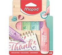 Maped - 4 Flex Pastel Highlighters - Bevelled Tip and Flexible - Highlighter with Long Life for School, Lettering, Bullet Journal and Professional - 4 Pastel Colours Random