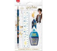 Maped - 4-Piece Stationery Set - 1 Transparent Ruler 15 cm + 1 Pencil Sharpener 1 Hole + 1 Eraser + 1 HB Pencil - Official Harry Potter Licensed