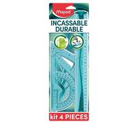 Maped 4-Piece Unbreakable tracing kit consisting of: 1 Ruler 30 cm, 1 Square 60°/21 cm, 1 Square 45°/21 cm and 1 Protractor 180°/12 cm Blue