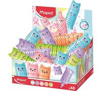 Maped - 48 PASTEL Mini Markers - Original Small Pocket Markers with Character Shape - 4 Colors: Green, Blue, Pink and Purple