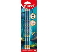 Maped - 6 Graphite HB Dragon - Pencils with Eraser Tip - Ergonomic Triangular Shape