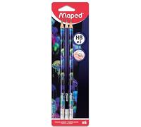 Maped - 6 Graphite Pencils HB2 Deepsea Paradise - HB Pencils with Eraser Tip - Ergonomic Triangular Shape - Durable Lead