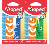 Maped Animal Eraser Set of 2 - Pencil Eraser for School & Pencil Case, Compact School Eraser with High Erasing Power, Rectangular Format, Funny Animal Design for Children, School Supplies