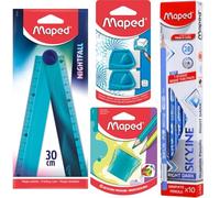 Maped Back to School Stationery, 10 Pencils, 2H Pencil Sharpener with Container, 2 Erasers with Case, Foldable Scale in 1 Combination, Great for Students, Office and Daily Use