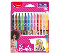 Maped - Barbie Felt-tip pens - Felt-tip pens for Children - Decorated Felt-tip pens - Medium Point - Washable Ink - Cardboard Box of 12 Colouring pens