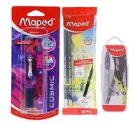Maped Basic Items Stationery Kit|Essential Kit|1 Fountain Pen,1 Diecasted Compass. 2Pencils,1Eraser,1 Sharpener,1 Scale 1Magic Stone|High-End Quality,Great Comfort|Ideal For Daily Use,Ink Color-Black