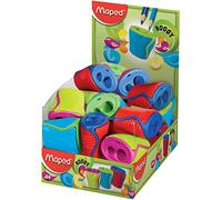 Maped Boogy 2 Hole Canister Pencil Sharpener (Box of 24 in Assorted Colours), Blue,Green,Red,Pink