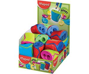Maped Boogy 2 Hole Canister Pencil Sharpener (Box of 24 in Assorted Colours), Blue,Green,Red,Pink