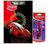 Maped Car Clipboard with Fountain Pen, Red Clipboard, Examination Pad, Fountain Pen, Ink Pen, Thin Tip with Best Performance Pen, Refillable Pen, School and Office Supplies