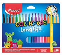 Maped - Color Pep's Long Life Pens - School Supplies - Washable Pens with Super Resistant Blocked Tip - Does not dry without cap - Bright colours - Excellent coverage - x18
