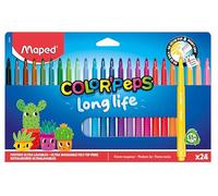 Maped - Color Pep's Long Life Pens - School Supplies - Washable Pens with Super Resistant Blocked Tip - Does not dry without cap - Bright colours - Excellent coverage - x24