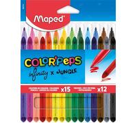 Maped - Color'Peps Combo Pack - 15 Infinity coloured pencils + 12 washable and dry-resistant felt-tip pens - Medium point blocked - Bright colours - Cardboard pouch