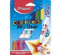 Maped Color'Peps Duo Stamp Colouring Felt Pens, 8 Pack of Pens with Stamps, 8 Colours