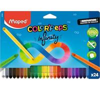 Maped - Color'Peps Infinity Coloured Pencils - 100% Lead, 100% Usable - Zero Waste - No Sharpening - Lasts for a Very Long Time - Ergonomic Triangular Shape - Pouch of 24 Pencils