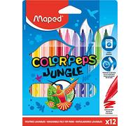 Maped Color'Peps Jungle Colouring Felt Tip Pens - Pack of 12 Bright Colours - Ideal for Everyday Colouring
