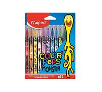 Maped Color'Peps Monster Felt Tip Pens - Pack of 12 Coloured Felts with a Monster Theme - Halloween Treat
