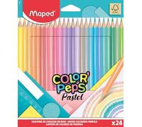 Maped - Color'Peps Pastel Coloured Pencils in FSC Wood - 24 Soft and Acidulous Colours - Ergonomic Triangular Pencil - Pouch of 24 Pencils